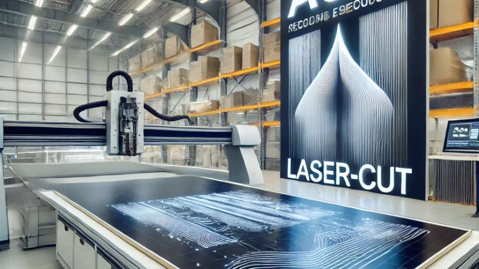 ambiente de produção avançado com corte a laser em um painel ACM.